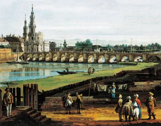 Drážďany z pravého břehu Labe proti proudu od Augustova mostu, kolem roku 1750, Bernardo Bellotto, známý jako Canaletto (1721-1780), olej na plátně, 50x84 cm, Detail