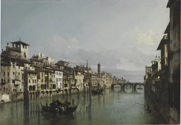 Arno mezi Ponte Vecchio a Ponte Santa Trinità, Florencie, 1740.