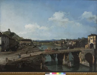 Pohled na starověký most přes Pád v Turíně, 1745