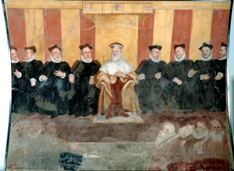 Doge of Genes Giacomo Durazzo Grimaldi (asi 1503-1579) obklopuje Senators Fresco od Bernarda Castella (1557-1629) Genes ze 16. století, Museo di Sant 