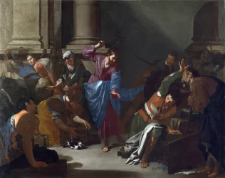 "Kristus vyhánějící obchodníky z chrámu" (Kristus vyhánějící obchodníky z chrámu) Obraz Bernarda Cavallina (1616-1656) cca 1645 Rozměr 101x127,6 cm Národní galerie, Londýn