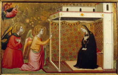 Zvěstování. Obraz Bernarda Daddiho (? - 1355) Ec. Ital.