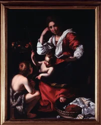 Znázornění Svaté rodiny se svatým Janem Křtitelem (Svatá rodina se sv. Janem Křtitelem) Malba Bernarda Strozziho (1581-1644) Genes, Musei di Strada Nuova (ex Palazzo Rosso) Itálie
