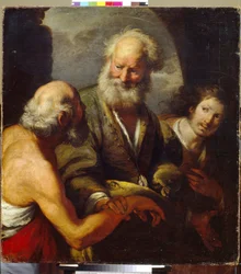 Svatý Petr uzdravuje ochrnutého. (Saint Peter Healing A Paralytic). Obraz Bernardo Strozzi (1581-1644), olej na plátně, italské umění (Janov)