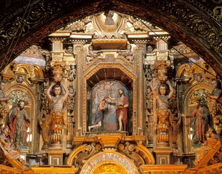 Oltářní obraz kostela San Francisco, Quito, Pichincha, Ekvádor