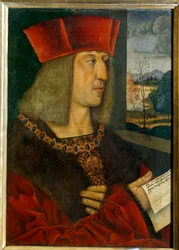 Portrét císaře Maxmiliána I. (1459-1519) Obraz Bernarda Strigela (1460-1528) 15. stol. Rozměr 0,38 x 0,28 m