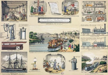 Historie Steamu, ilustrace k naučné učebnici, polovina 19. století