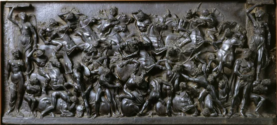 Bitva mezi Římany a Barbary (bronz) – Bitva Římanů a Barbarů (Bitva o jezdce). Bronzové reliéfní punčochy vyrobené Bertoldo di Giovanni (1420-1491)