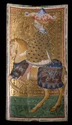 Tarotové soubory Visconti-Sforza: kůň denárů
