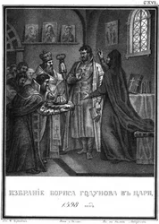 Volba Borise Godunova carem. 1598 z Illustrated Karamzin, 1836