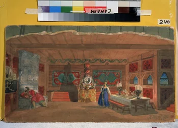 Přípravná výprava k opeře Carova nevěsta N. Rimského Korsakova (Rimskij-Korsakov) (1844-1908) Dílo Borise Michayloviče Kustodieva (Kustodiev)