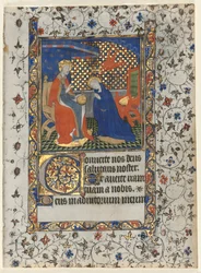 Dvojlist z knihy hodinek: Korunovace Panny Marie, kolem roku 1415.