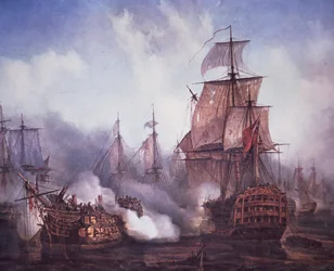 Bitva u Trafalgaru v roce 1805 (barevné lito)