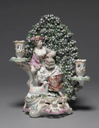Candelabrum with Shepherdess, výrobce Derby Porcelain Factory