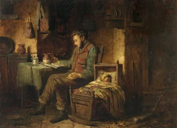 Domácí scéna, cca 1850 (olej na plátně)
