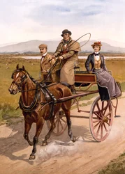 Irish Jaunting Car, cca 1895 (barevné lito)