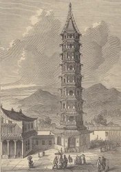 Porcelánová věž Nanjing (rytina)
