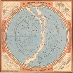 Nebeská planisféra nebo průhledný hvězdný ředitel, cca 1850 (karta, papír, hedvábí)
