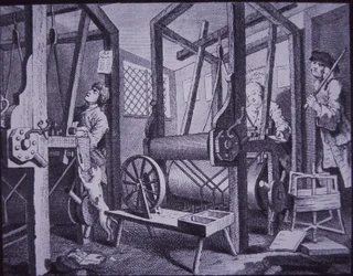 Weaving in Spitalfields, Londýn (rytina)