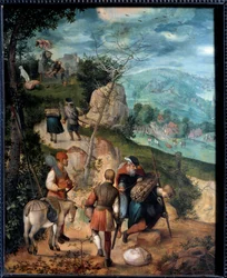 Abrahamova oběť. Obraz od monogramisty De Brunswiga (1. polovina 16.) Ec. Hol. Olej na plátně. Rozměr: 0,40 x 0,32 m.