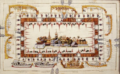 Tkanina s pohledem na Mandalajský palác (textil)