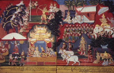 Nebo 14297 fol. 8-9 Budoucí Buddha vyroste, kolem 1800-20 (kvaš na papíře)