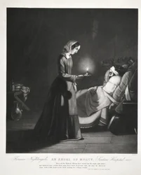 Florence Nightingale, Anděl milosrdenství, nemocnice Scutari, vyryto Tomkinsem, 1855