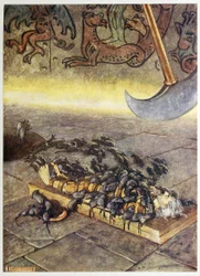 "Rolily se na mě ve stále se hromadících hromadách.", z hospody Selected Tales of Mystery. 1909 (barevné lito)