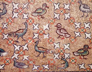 Ptáci (detail mozaiky, 5. stol.)