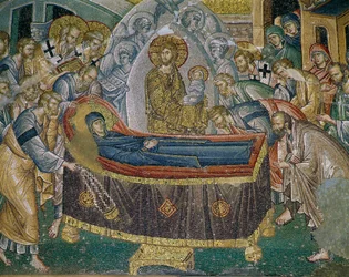 Dormition (Maryina smrt), freska v Kariye Camii (st Sauveur v kostele Chora, Istanbul, Turecko (freska)