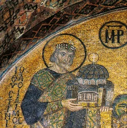 Císař Justinián představuje Hagia Sophia Panně a Dítěti (mozaika)