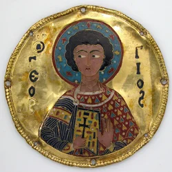 Medailon se svatým Jiřím z rámu ikony, cca 1100 (zlato, stříbro a smalt cloisonné)