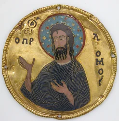 Medailon se svatým Janem Křtitelem z rámu ikony, cca 1100 (zlato, stříbro a smalt cloisonné)