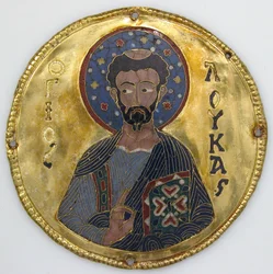 Medailon se svatým Lukášem z rámu ikony, cca 1100 (zlato, stříbro a smalt cloisonné)