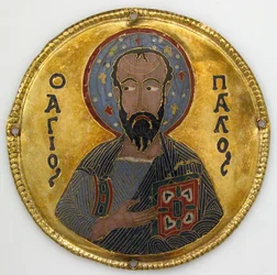 Medailon se svatým Pavlem z rámu ikony, cca 1100 (zlato, stříbro a smalt cloisonné)