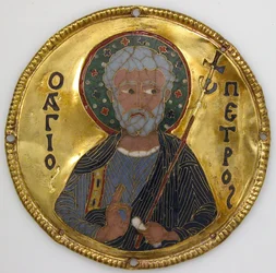 Medailon se svatým Petrem z rámu ikony, cca 1100 (zlato, stříbro a smalt cloisonné)