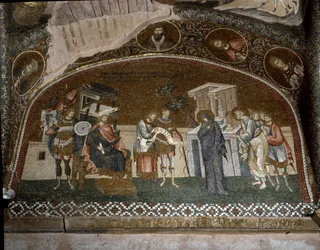 Sčítání lidu, Marie a Josef před Herodem Velikým (Mozaika z let 1310-1320)