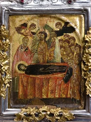 Řecko-byzantská ikona Nanebevzetí Panny Marie, před 11. stoletím (malba na topolovém dřevě)