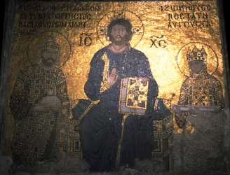 Kristus Pantokrator mezi císařem Konstantinem IX Monomachem a císařovnou Zoe, cca 1020