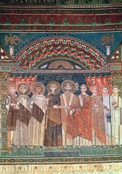 Konstantin IV (654-85) udělující biskupovi Reparatovi privilegia pro kostel v Ravenně, 671-77 (mozaika)