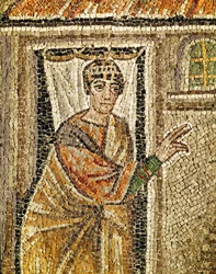 Vrátný, detail z mozaiky "Vrátný poznává svatého Petra", 6. století (mozaika)