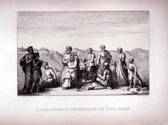 Homer zpívá lidem na Chian Strand, vyryl B. Barloccini, 1849