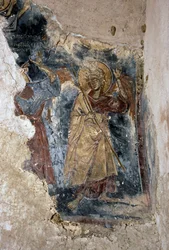 Anděl a svatý, detail z fresky v kostele Agios Georgios Apodoulou, Apodoulou, Kréta, Řecko (foto)