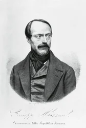 Portrét Giuseppe Mazzini (1805-1872), italský vlastenec, politik, filozof a novinář, rytina