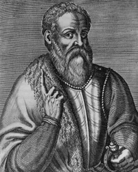 Portrét Hernana Cortese (1485-1547), španělského dobyvatele, rytina