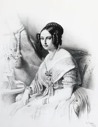 Portrét Marie Adelaide Habsbursko-Lotrinské (1822-1855), manželky Viktora Emanuela II. Savojského, rytina