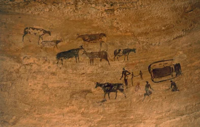 Scéna každodenního života s dobytkem, skalní umění, Tassili n