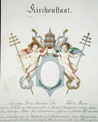 Arms of the Church State of Vatikán, ze sbírky akvarelů publikovaných v Německu, cca 1830-33 (barevné lito)