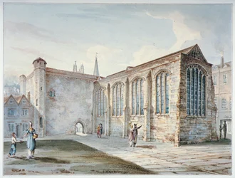 Kaple Nejsvětější Trojice, Leadenhall Street, známá jako Leadenhall Chapel, City of London, 1805.