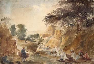 Krajina s postavami u řeky, 1853-1854
